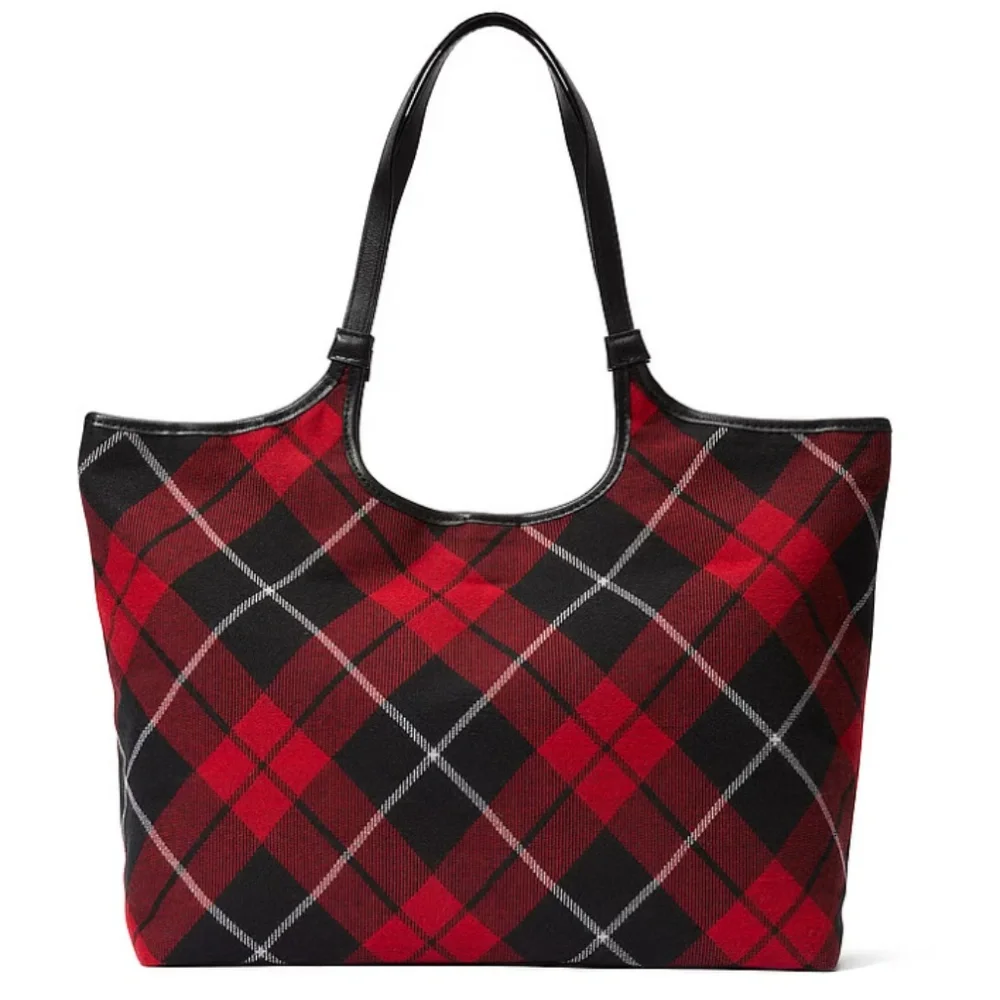 VICTORIA'S SECRET Black and Red Plaid Tote Shoulder Bag